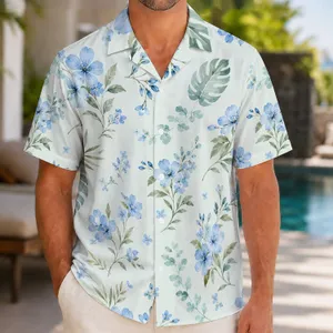 Blue Wildflower Sprigs for Beach Getaways and Resort Weekends, Men's Summer Style Hawaiian Shirt