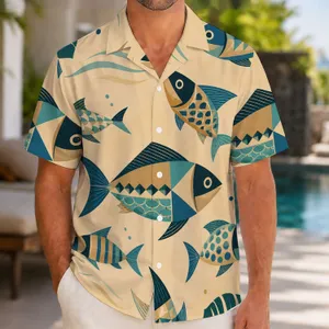 Geometric Tropical Fish Ocean Scene for Beach Vacations, Island Getaways, and Cruises Hawaiian Shirt