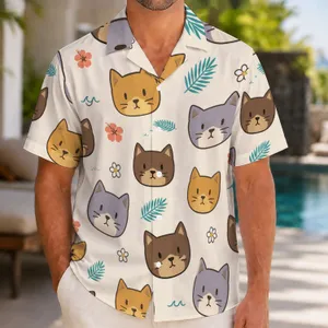 Tropical Cat Faces With Palm Fronds For Beach Holidays And Relaxed Island Days Away Hawaiian Shirt