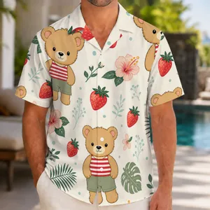 Teddy Bear Strawberry Motifs for Sunny Resort Days, Playful Summer Style for Men Hawaiian Shirt