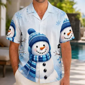 Blue Snowman And Winter Birds For Festive Holiday Getaways And Cozy Resort Days For Men Hawaiian Shirt