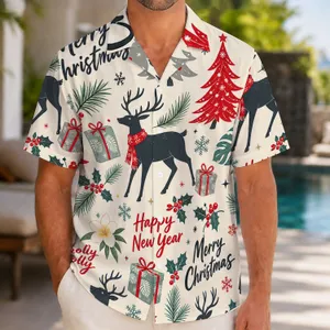 Christmas Reindeer And Pine Tree Celebration For Holiday Beach Vacations For Men Hawaiian Shirt