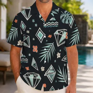 White Diamond Geometry for Resort Vacations and Evening Getaways, Men's Travel Style Hawaiian Shirt