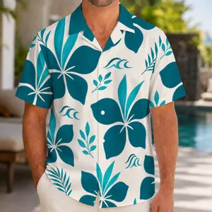 Teal Tropical Flower Motifs for Sunny Island Getaways and Relaxed Coastal Weekends Hawaiian Shirt