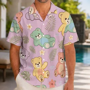 Pastel Teddy Bears With Tropical Blooms for Beach Holidays and Summer Lounging Getaways Hawaiian Shirt