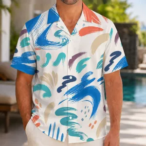 Abstract Coastal Brush Marks for Beach Vacations, Resort Weekends, and Everyday Wear Hawaiian Shirt