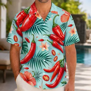 Red Chili Pepper Summer Style for Outdoor Getaways and Island Weekends, Plus Size Men Hawaiian Shirt
