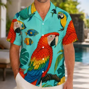 Scarlet Macaw Tropical Paradise Scene For Beach Vacations, Island Getaways, And Travel Hawaiian Shirt