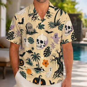 Pumpkin Skull Bats And Ghosts For Halloween Parties Beach Nights And Vacation Wear Hawaiian Shirt