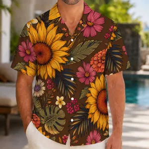 Retro Sunflower Floral Bouquet for Summer Parties and Island Vacations, Men’s Style Hawaiian Shirt