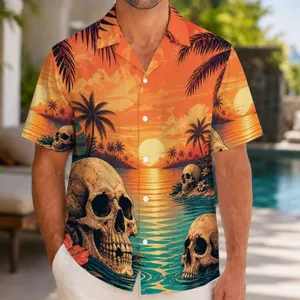 Tropical Skull Lagoon Sunset Escape for Beach Holidays and Island Vacation Style Hawaiian Shirt