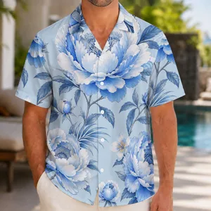 Blue Peony Garden With Ocean Breeze For Resort Holidays And Summer Vacation Style Hawaiian Shirt
