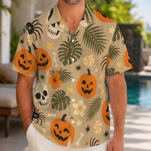 Halloween Pumpkins, Spiders And Skulls For Festive Autumn Parties And Island Nights Hawaiian Shirt