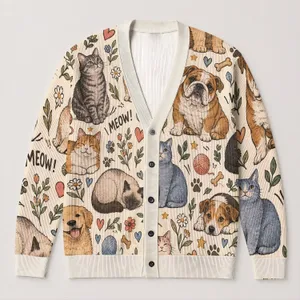Playful Cats And Dogs With Hearts For Cozy Autumn Outings And Pet Lover Gifting Ideas All-over Print Knitted Cardigan
