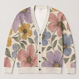 Abstract Floral Blooms in Soft Pastels for Casual Autumn Outings and Vacation Style All-over Print Knitted Cardigan