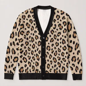 Leopard Spots in Sand and Black for Autumn Travel and Everyday Layering for Women All-over Print Knitted Cardigan