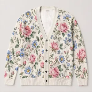 Pink Roses and Blue Daisies for Spring Days and Garden Dates, Feminine Style for Her All-over Print Knitted Cardigan