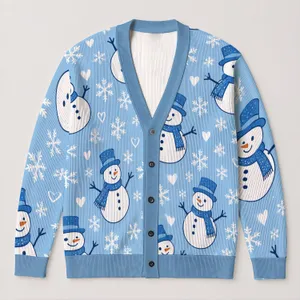Playful Snowman Snowflake Hearts for Cozy Winter Layering and Holiday Outings Women All-over Print Knitted Cardigan