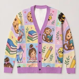 Pastel Storybook Classroom Characters for Everyday Reading and Teaching Style Gifts All-over Print Knitted Cardigan