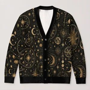 Celestial Tarot Astrology Motifs for Mystic Layering, Festivals, and Everyday Style All-over Print Knitted Cardigan