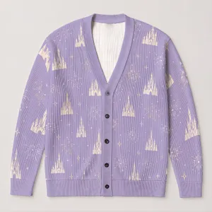 Pastel Fairytale Castle Fireworks for Magical Theme Park Vacation and Travel Day Outfits All-over Print Knitted Cardigan