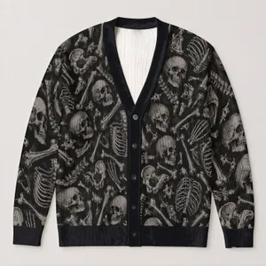 Gothic Skull And Bone Motifs For Alternative Everyday Layering And Dark Streetwear All-over Print Knitted Cardigan