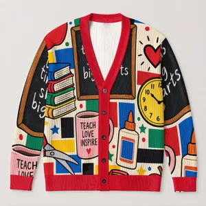 Teacher Apple and School Supply Collage for Appreciation Gifts and Classroom Days All-over Print Knitted Cardigan
