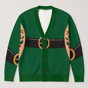 Funny Christmas Elf Outfit Illusion for Holiday Parties and Festive Celebrations All-over Print Knitted Cardigan