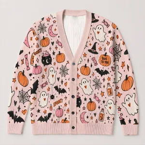 Pastel Halloween Ghosts And Pumpkins For Cozy October Outings And Festive Gatherings All-over Print Knitted Cardigan