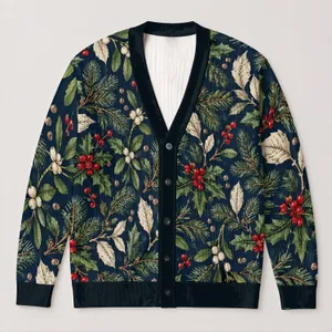 Holly Pine Mistletoe Foliage for Festive Layering and Holiday Gifting for Nature Lovers All-over Print Knitted Cardigan