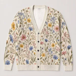 Wildflower Meadow Blooms in Soft Colors for Relaxed Everyday Layering, Women’s Style All-over Print Knitted Cardigan