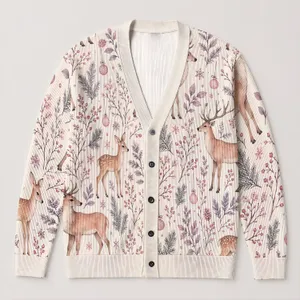 Watercolor Deer Woodland Holiday Style For Cozy Winter Outings, Nature Lovers Plus Size All-over Print Knitted Cardigan
