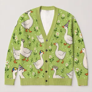 Whimsical White Geese For Everyday Layering, Countryside Dates, And Casual Women’s Style All-over Print Knitted Cardigan