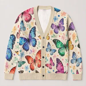 Colorful Butterfly Motifs for Vacation Layering, Dating, and Casual Autumn Style for Women All-over Print Knitted Cardigan
