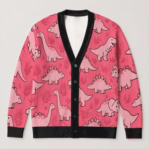 Cute Pink Dinosaur Motifs For Classroom Style And Everyday Layering, Teacher Gift Idea All-over Print Knitted Cardigan