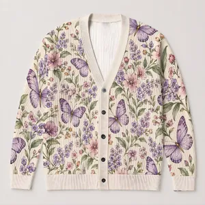 Purple Butterfly Garden Blooms for Romantic Date Nights and Vacation Style for Women All-over Print Knitted Cardigan
