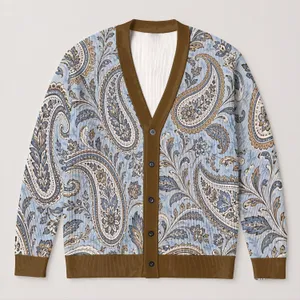 Bohemian Paisley Swirl Motifs for Relaxed Everyday Layering and Plus Size Weekend Style All-over Print Knitted Cardigan