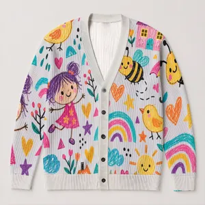 Playful Crayon Animals And Rainbows For Casual Weekend Outings And Vacation Style All-over Print Knitted Cardigan