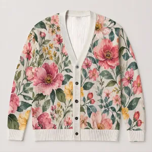 Pink and Yellow Watercolor Florals for Relaxed Autumn Vacation and Date Days for Women All-over Print Knitted Cardigan