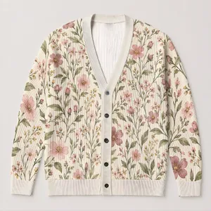 Pink Wildflower Sprigs for Spring Layering, Everyday Garden Style, and Nature Lovers All-over Print Knitted Cardigan