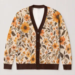 Golden Wildflower Meadow Style for Everyday Layering and Weekend Wear for Modern Women All-over Print Knitted Cardigan