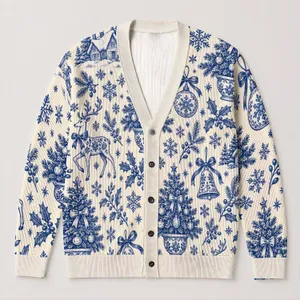 Blue And White Holiday Ornament Motifs For Cozy Winter Gatherings And Vacation Dates All-over Print Knitted Cardigan