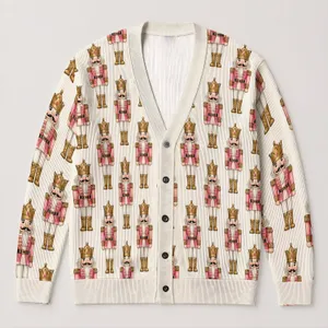 Pink Nutcracker Soldiers For Festive Family Gatherings And Cozy Holiday Layering All-over Print Knitted Cardigan