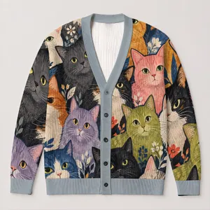 Colorful Cat Collage For Cozy Autumn Layering And Everyday City Style For Cat Lovers All-over Print Knitted Cardigan