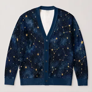 Golden Constellation Stars for Elegant Autumn Evenings, Date Nights, and Casual Style All-over Print Knitted Cardigan