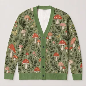 Colorful Mushroom Forest Autumn Boho Woodland Cottagecore Vacation Date Style Gift All-over Print Knitted Cardigan