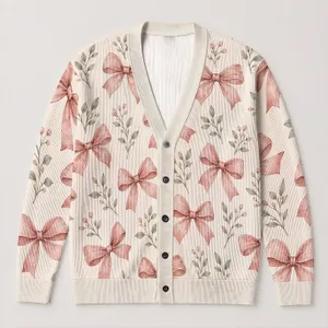 Dusty Rose Bows and Botanical Sprigs for Romantic Spring Vacation Style for Women All-over Print Knitted Cardigan