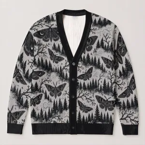 Mothman Forest Night Scenes for Gothic Folklore Style and Dark Academia Fans All-over Print Knitted Cardigan