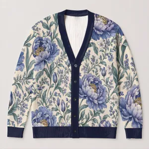 Blue Peony Botanical Blooms for Autumn Layering and Everyday Women’s Garden Wardrobe All-over Print Knitted Cardigan