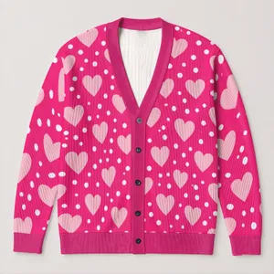 Bright Pink Heart Polka Dots For Playful Spring Layering And Everyday Casual Style All-over Print Knitted Cardigan